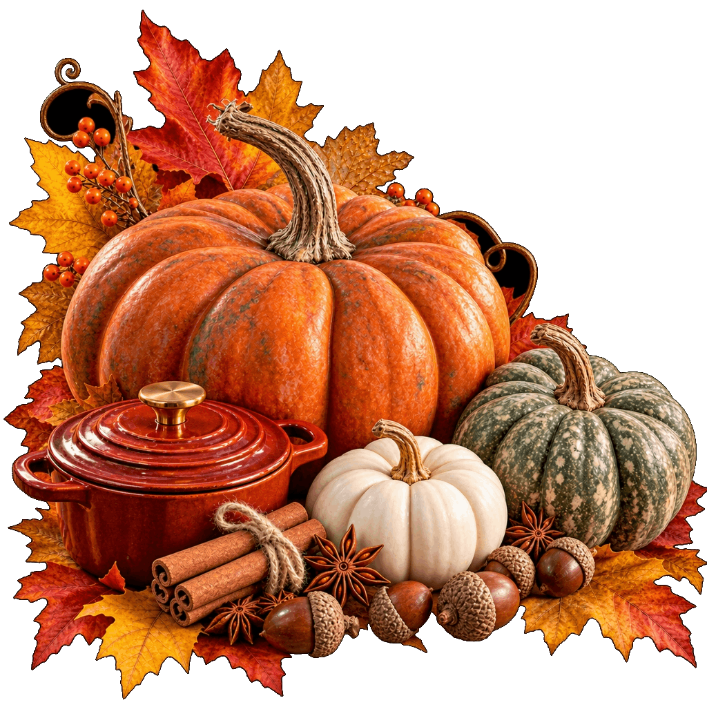 Heirloom Pumpkin Cluster and Cast Iron Dutch Oven