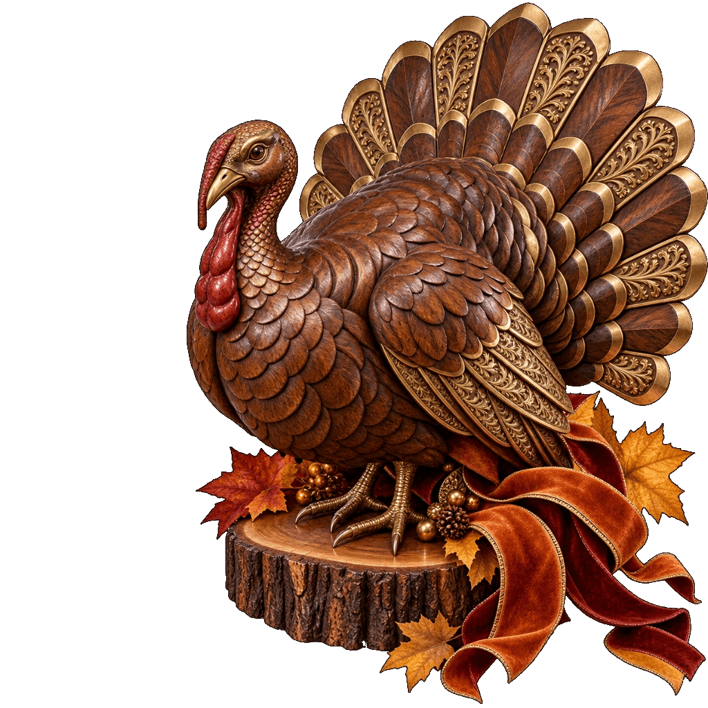 Hand-Carved Walnut Turkey Figurine